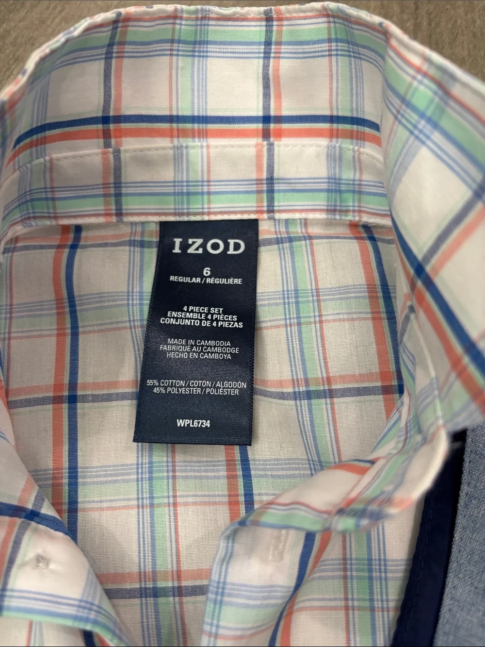 Izod Light Blue Vest and Pants with Multi-Color Plaid Shirt boys size 6